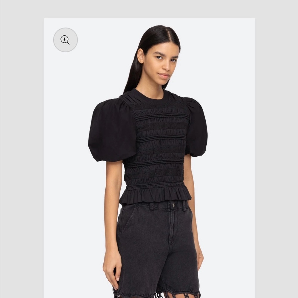 Sea New York Rita Black Puff Sleeve Blouse small NWT